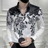 Camicia con stampa patchwork fiore bianco nero Camisa Slim Fit Masculina Camicia formale sociale per uomo Camicia coreana Prom Club G0105