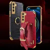 Crocodile PU leather Wristband Cases Bracket Strap Stand Soft 6D Plating Shockproof Cover For Samsung S20 FE S21 Plus S22 Ultra A13 A23 A33 A53 A73 A12 A22 A32 A52 A72