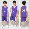 Fans Tops&Tees #24 Basketball jersey sets child Basketball Uniforms Breathable sport vest and shorts set girls sportswear