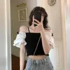 Summer Bow Sexy Pasek Bluzka Kobiety Solid Casual Ruffles Design Slash Neck Topy Kobieta Rękaw Puff Szyfonowe Odzież 210604