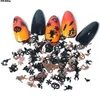 Autocollants Stickers Mixte 120 Pcs Noir Or Métal Halloween Noël Nail Art Décorations Tranche Feuille Faux Ongles Accessoires Roue Prud22