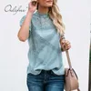 Summer Femme Short Sleeve Hollow Out Sexy White Blouse Shirt 210415