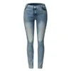 Kvinnors Jeans Ladies Denim Byxor Kvinnor Mid Waisted Skinny Pocket Stretch Slim Button Pants W313