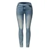 Damjeans Dam Jeansbyxor Dam Medellång midja Skinny Pocket Stretch Byxor med smala knappar W313