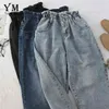 YuOomuoo de alta qualidade macia vintage namorado jeans para mulheres cintura elástica mãe preta harajuku longa calças denim 210809