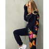 Mode två stycken sport sätter kvinnors hög gata fjäril tryckta byxor hoodies casual zip up långärmad tracksuits 210515