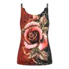 Strap Chain Ladies Vest Summer Floral Rose Printed Sleeveless Women Crop Blouse Black Red Female Tank Top D30