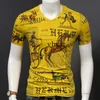 Summer Men's V-Neck T Shirt Trend Short Sleeve Personalized Print Tshirt Fashion Slim Tee 210707