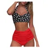 Women's Swimwear Women Vintage Swimsuit Tree Print Bikini Ladies Two Piece Halter Ruched High Waist Set Fatos De Banho #G1