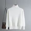 Inverno Mulheres Overize Turtleneck Grosso Knitwear Solid-Color Slim Slim Camisola Coreano Moda Fleece Pullovers Mink Cashmere 210420