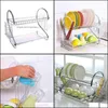 Storage Holders Racks Home Organization Housekee Garden Large Dish Drying Rack Cup Drainer 2-Tier Strainer Holder Tray Stainless Steel Kit