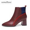 SOPHITINA Women Boots Mature Elegant High Quality Genuine Leather Ladies Ankle Boots Pointed Toe Mixed Colors Women Shoes SO720 210513