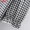 Tangada Summer Women Plaid Print Long Dress Puff Short Sleeve Ladies High Street Dress Vestidos 7Y20 210609