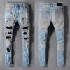 Mens Jeans nödställda rippade cyklist Slim Fit Motorcykelcyklister denim för män mode svarta byxor hip-hop jean