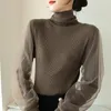 Women's Sweaters High Neck Sweater 2022 Autumn Winter Lace Mesh High-grade Knitted Top Is Versatile And Fashionable