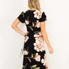 女性のための花のドレスのためのエレガントなファッションスタイルのVネックプリント半袖の服のドレスフェミニナLR1061 210531