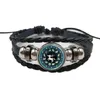 Mode 12 Zodiac Time Gemstone Beaded Armband Black Bead Multilayer Flätad Punk Justerbar Round Smycken Par Present