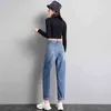 Hohe Taille Denim Jeans Frauen Casual Feste Lange Länge Blau Hosen Gerade Plus Größe Cowboy Hosen Damen Retro Vaqueros Mujer 210414