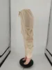 女性プラスサイズのスウェットパンツアプリコットキュービックポケットバギーワイドレッグカーゴパンツカジュアルジョガー巾着ウエスト原宿ズボン210517