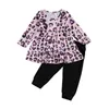 1-6y outono primavera criança criança meninas roupas conjunto leopardo manga comprida túnica tops calças roupas criança roupa 210515