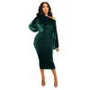 Casual jurken paars fluwelen vrouwen 2021 lente winter off shoulder lange mouw bodycon jurk kantoor dame sexy potlood feest 5 kleuren