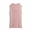 Za longo cabo colete colete mulheres v neck sem mangas cute rosa camisola mulher moda streetwear encaixe faixa de malha tops 210602