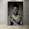Africain doré femme peinture mur Art affiches et impressions Portrait photo pour salon chambre décoration Cuadros pas de cadre