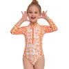 Toddler Girls Onepiece Swimsuit Infant Flower Leopard Print Long Sleeve Neck Front Zipper Swimwear Monikini Beachwear OnePieces1559577