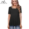 Nice-forever Summer Women Solid Color Stripe Casual T-Shirts Loose Tees tops btyT012 210419