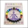 Bracelets j￳ias com mi￧angas, fios 7 pulseira de chakra com cart￣o de significado para homens homens mulheres curativas de cristal de cristal j￳ias mandala yoga me