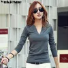 Vintage female T-shirt women tops & tees female tshirt for women V-neck long sleeve womens shirts Plus size T-shirts for women 210519