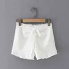 Sommarvit Vintage Sexig Drawstring Ruffled Lace Trim Sling Crop Top Camis + Casual Shorts Suit Women 210514