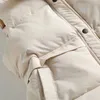 秋の冬の女性をダウンジャケットの固体緩い立場襟ベストの防風ウォームウィストコートパーカーレディースボタンシックコート211011