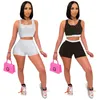 Nouvel été femmes jogger costumes tenues grande taille survêtements sans manches débardeur crop top + biker shorts deux pièces ensemble décontracté blanc noir sportswear costume de course 4795