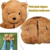 Chauffe-pieds en peluche ours en peluche pantoufles de dessin animé pour femmes/filles maison intérieure douce antidérapante fausse fourrure chaussures chaudes mignonnes Y0902