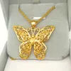 Hollow Butterfly Pendant Chain Necklace 18k Yellow Gold Filled Filigree Big Jewelry Gift276l