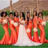 2021 Sexy Off Shoulder Mermaid Bridesmaid Dresses African Women Long Orange Wedding Party Dress Customize Robe De Soiree De Mariage Plus Size Sweep Train