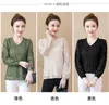 V-образным вырезом плюс размер женщин одежда кружевная рубашка топы цветочные базовые женские элегантные рубашки с длинным рукавом 583E 210420