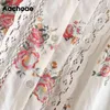 Aachoae Vintage Floral Frauen Bluse Hemd Spitze Patchwork Retro Damen Tops Plissee O Neck Print Weibliches Hemd Blusas Mujer 210413
