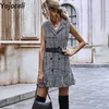 Yojoceli Sexy ruffle turn down collar tweed dres Autumn winter sashes bow short Casual party daily vestidos 210609