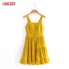 Tangada Summer Women Yellow Dress French Style Styl Side Side Zipper Damska Mini Dress Vestidos 3A112 210609