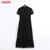 Тангада мода женские точки черные платья оборками воротник с коротким рукавом дамы элегантное MIDI платье Vestidos 6Z38 210623
