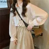 Случайные две кусочки набор элегантный белый рюкзал блузка + высокая талия MIDI юбки Японский стиль женщины все сочетание нарядов 210519