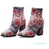 Kvinnor Snake Print Skor Pekad högklackad Ankel Stor Storlek 43 Booties Vinter Höst Western Cowgirl Boots Footwear 74VS #