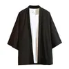 Herrjackor herr mode fasta färger 3/4 ärm japansk stil kimono cardigan casual outwear yukata kläder chaqueta hombre#g3