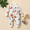 0-24M Autumn Baby Girls Boys Lovely Romper Animal Rainbow Printed Long Sleeve Single Breasted Jumpsuits