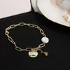 Braccialetti con ciondoli 1PC arrivo catena a maglie in metallo cuore da donna lega regolabile oro irregolare perle d'imitazione bracciale gioielli regali