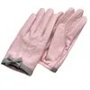 Women's short design sheepskin gloves genuine leather gloves Bow design pink motorcycle glove H1022