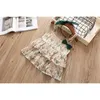 Girls Summer Suit Layered Chiffon Tulips Flower Bow Tops and Shorts 2pcs free Hair Hoop Kids Clothing Set CG001 210610