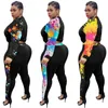 Plus Size L-4XL Dames 2 Stuk Set Tie Dye Patchwork Strech Activewear Jogger Outfit Biker Matching Set Groothandel Dropshping X0428